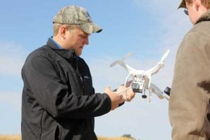 A West Central Coop agronomist shows off the company's UAV.