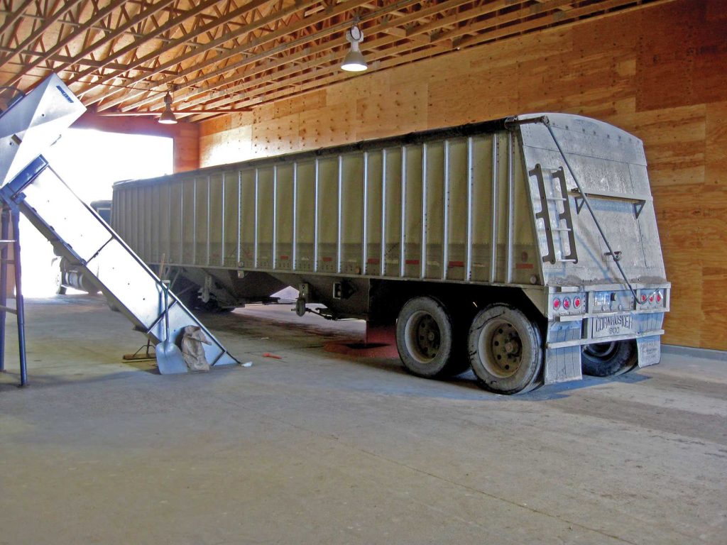 Enclosed Truck Receiving Area at Cooperative Elevator ensures all loads are weather condition protected.