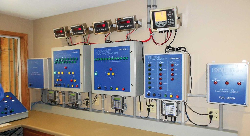 The control room in CVA’s facility in Royal, NE, features plenty of Kahler Automation products.