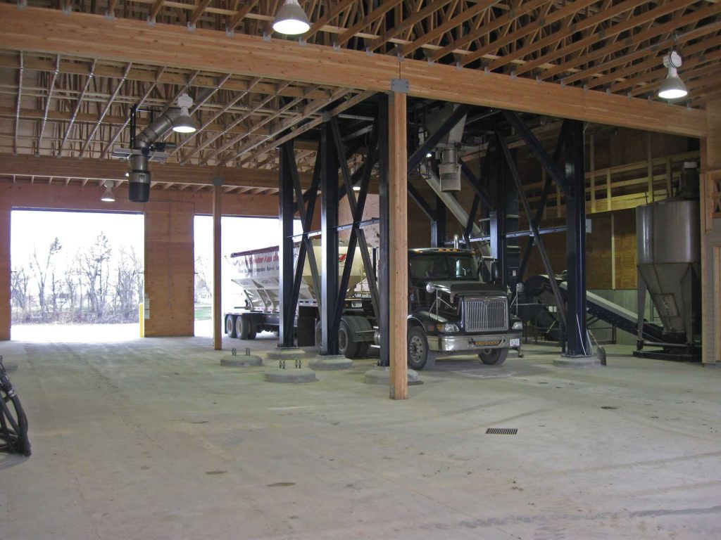 Spacious “Double Bay” Truck Load Out Area at Cooperative Elevator. (Stueve)
