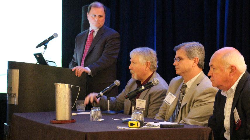 Tim Cansler (far left), ResponsibleAg Executive Director, looks on during the 2014 ARA Conference & Expo as members of the ResponsibleAg board answer questions for attendees.
