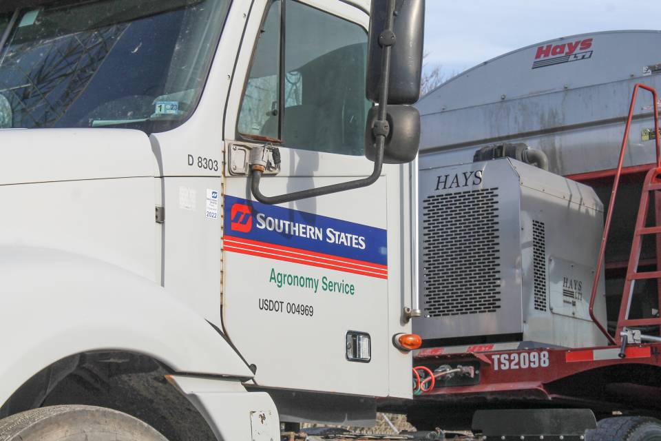 A Southern States truck gets ready to move a Hays tender to a customer field.