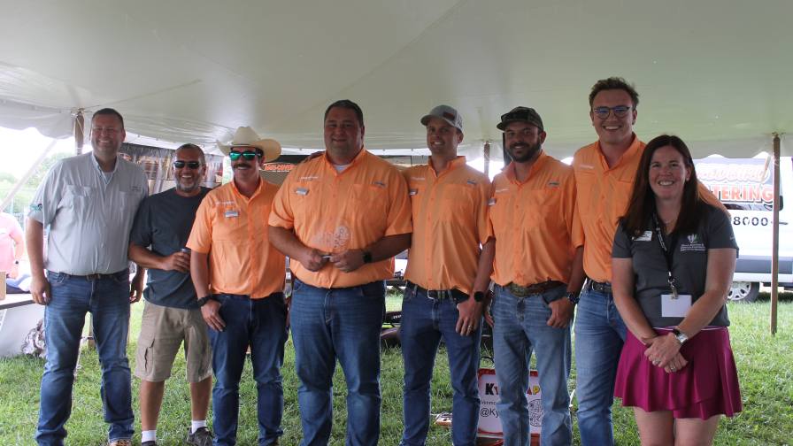 The team from Amazone accepts the 2025 MAGIE Image Award from from IFCA President Kevin “K.J.” Johnson, far left, and IFCA Chair Meg Steward of Yargus Construction, far right.