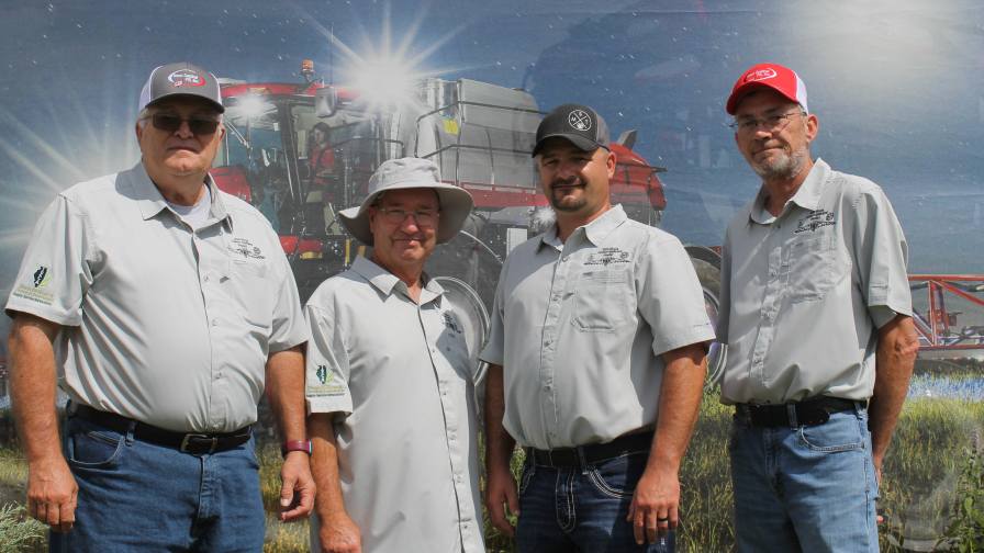 The four finalists for Applicator of the Year. From left: Ed Smith from West Central FS; Jeff Reffett from Nutrien Ag Solutions; Cody Miller from United Prairie; and Clint Royer from West Central FS.
