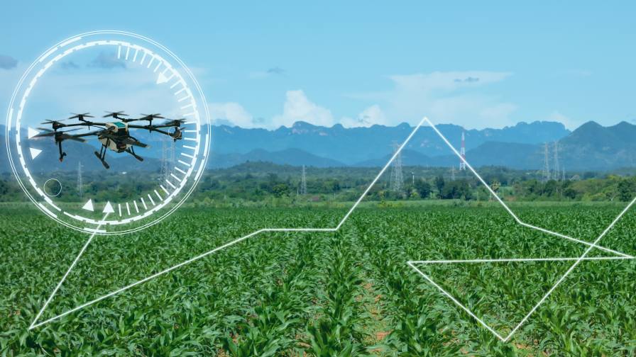 Drone showing Smart Tech in field.